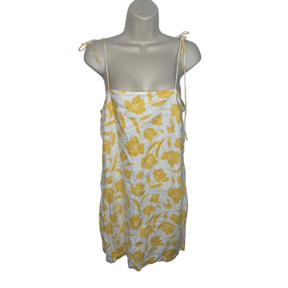 OLD NAVY Womens Size Medium Sleeveless Square-Neck Yellow Mini Dress Linen Blend